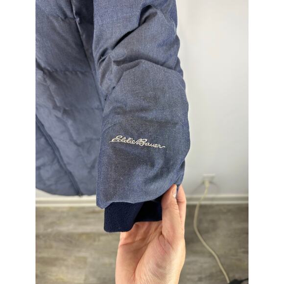 Eddie Bauer Down Quilted Parka Jacket Faux Fur Trim Hood Blue XXL Womens EB650 - Picture 14 of 15